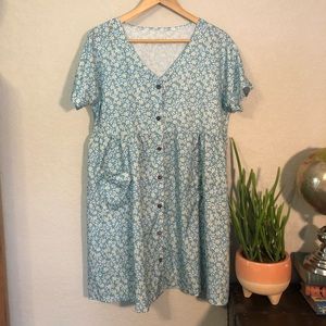Floral print button front boxy dress